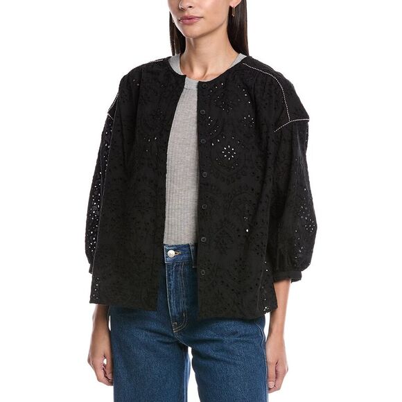 Rebecca Minkoff Womens  Jane Eyelet Blouse, Black - Picture 1 of 3